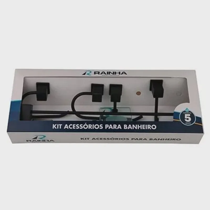 Kit de Acessórios Rainha Square Semi Luxo Inox Preto Fosco 5 Peças