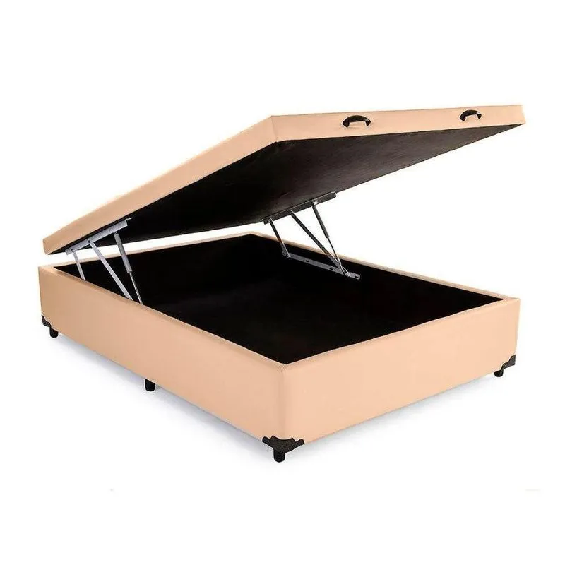 Cama Box Baú Blindado Casal Extremo Reforçado Homequeen Sintético Bege 41x138x188