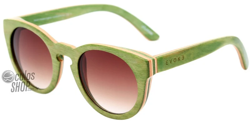 Óculos de Sol Evoke Wood Series 03 Madeira Maple Collection - Army Green/ Brown Degradê
