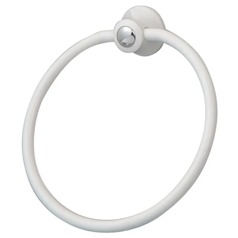 Toalheiro circular - Bello Bagno Branco com botão cromado.