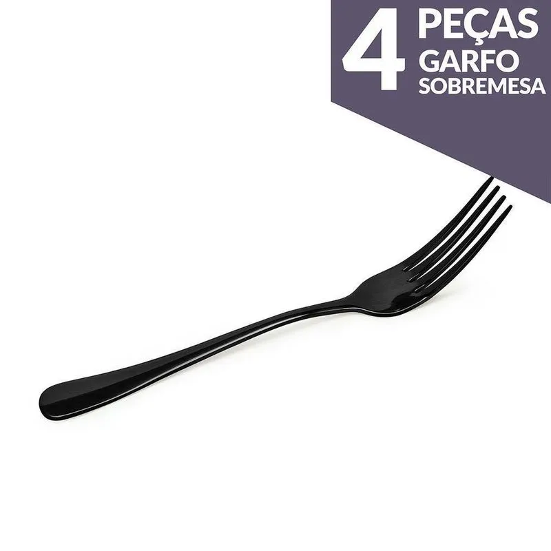 Jogo De Garfos Sobremesa Aço Inox Preto 4 Peças Gourmet Mix