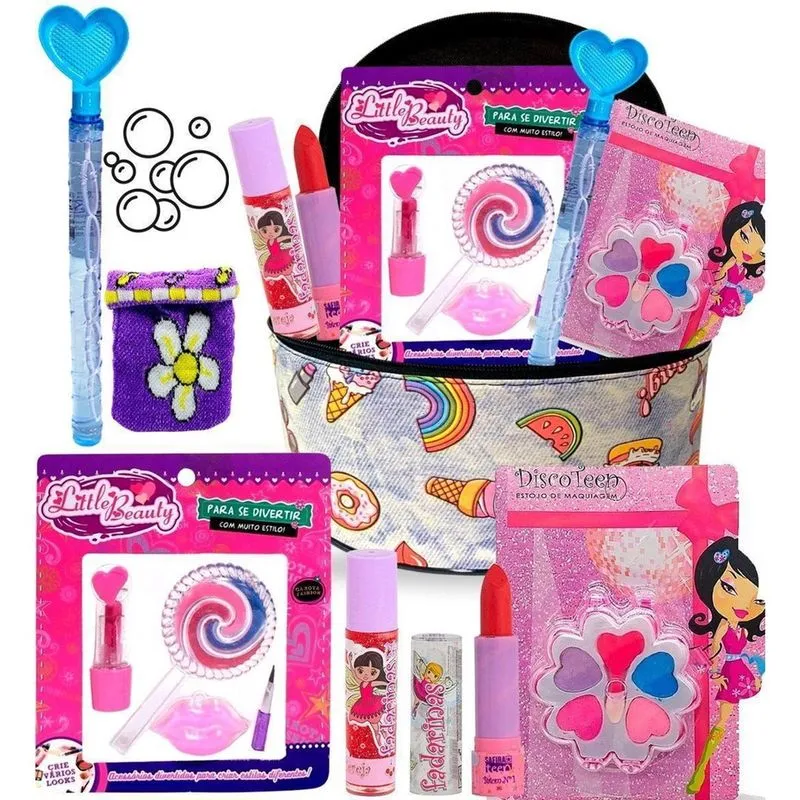 Kit Estojo Maleta Maquiagem Infantil Completa Batom Brilho