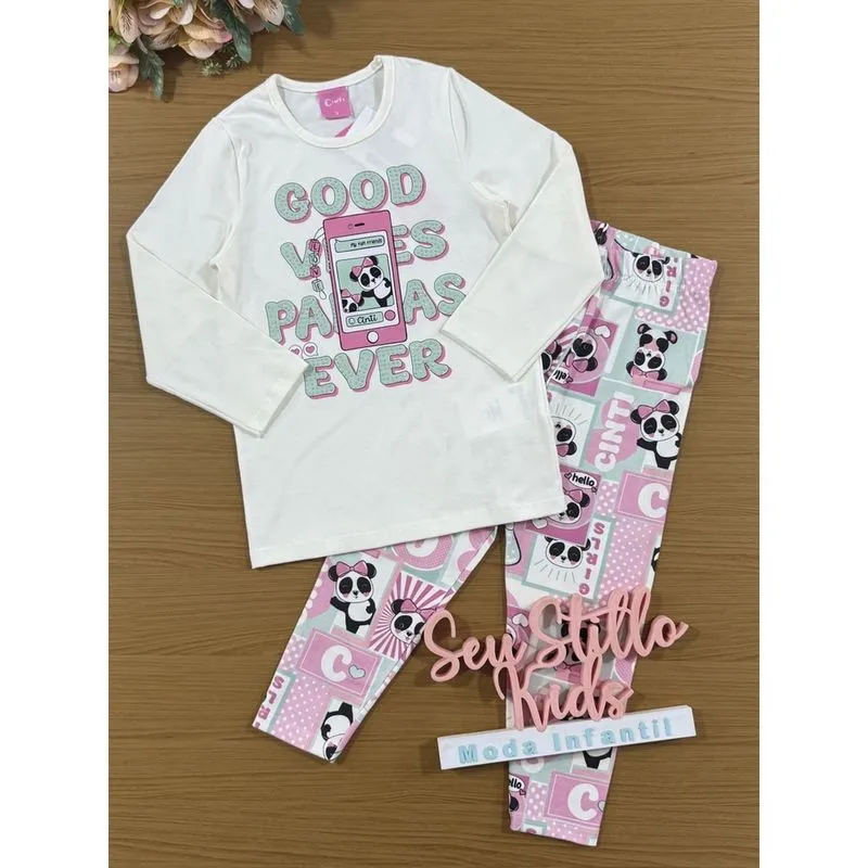 Conjunto Infantil Cinti Inverno Calça Legging e Blusa Manga Longa Pandinha