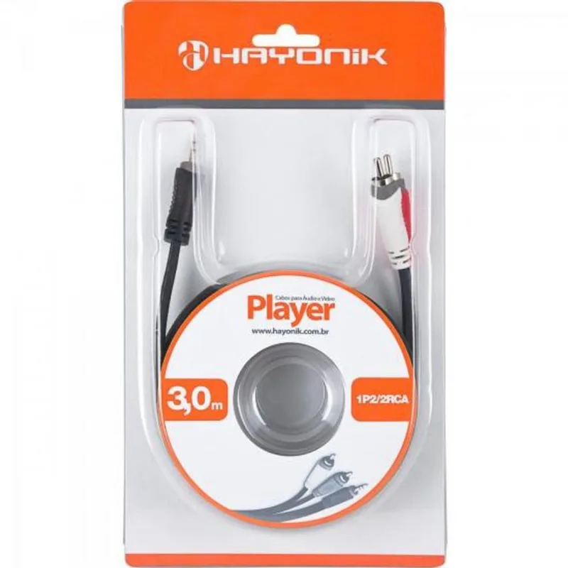 Cabo de Áudio Linha Player P2 x RCA2 3 Metros Preto hayonik