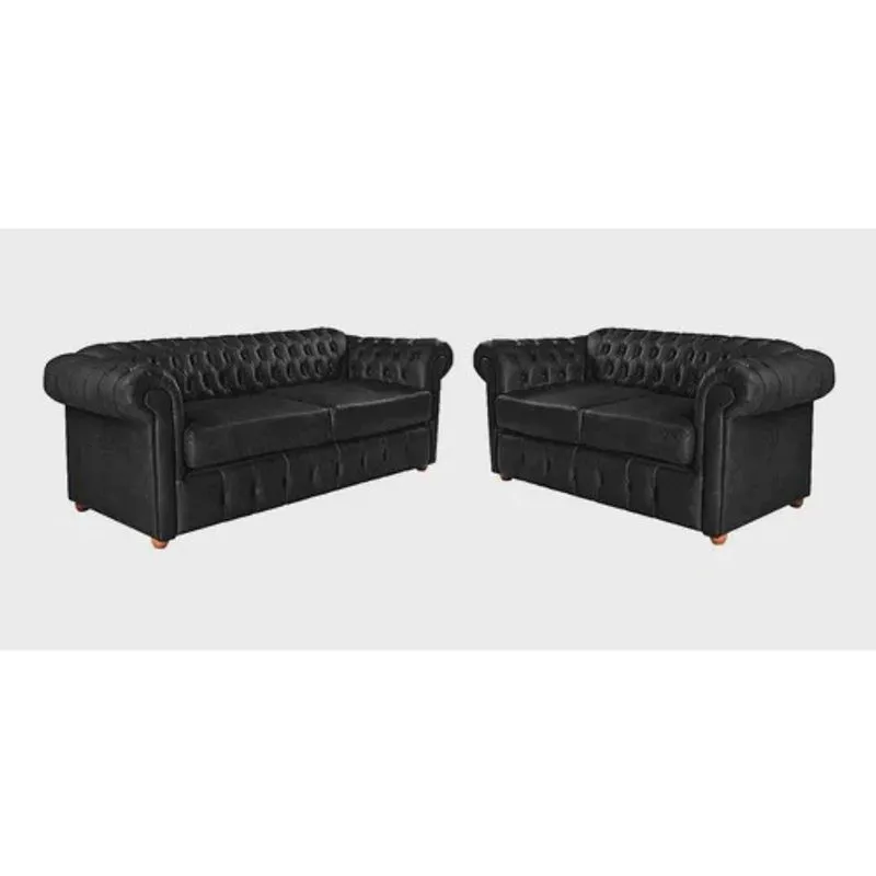 Conjunto 2 E 3 Lugares Chesterfield Luis Xv Courino Preto