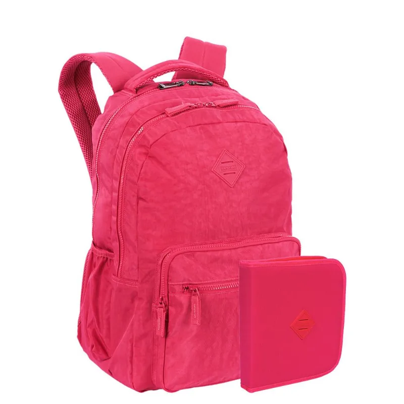 Kit Mochila 2 Compartimentos e Estojo Artístico Sestini Crinkle Rosa - Pink