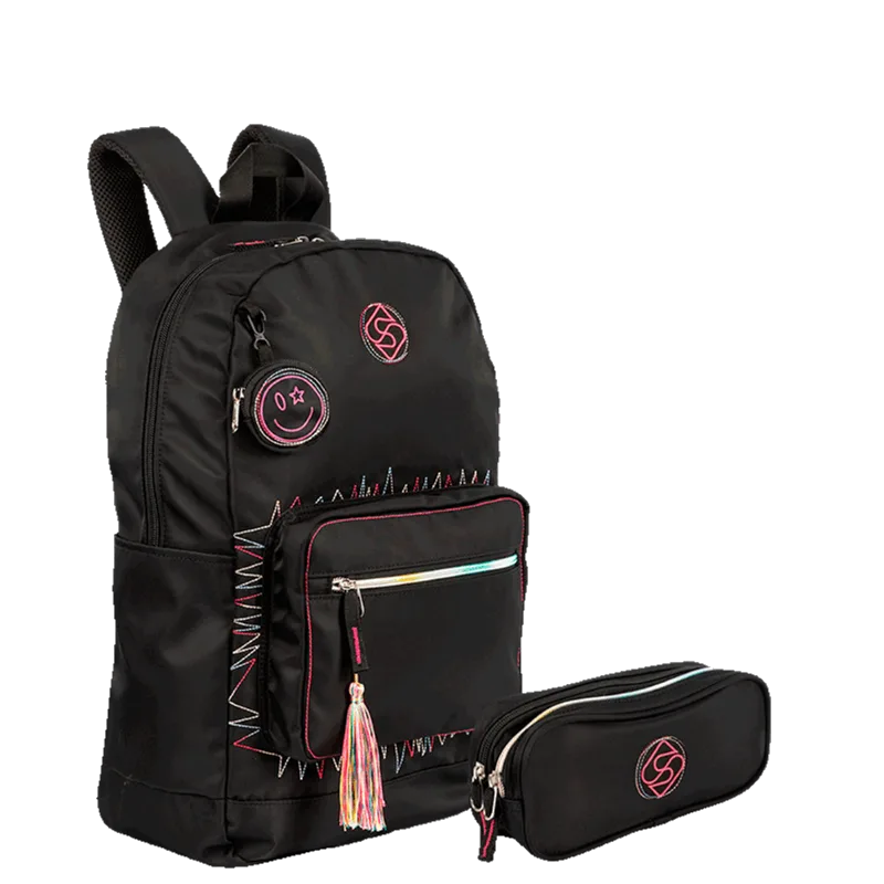 Kit Mochila Grande e Estojo 2 Compartimentos Sestini Trend - Preto