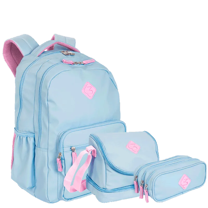Kit Mochila 2 Compartimentos Sestini College mais Lancheira 2 Compartimentos e Estojo 3 Compartimentos Sestini Hydroblock - Azul