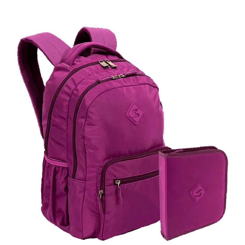 Kit Mochila 2 Compartimentos Sestini College 3 e Estojo Artistico - Roxo