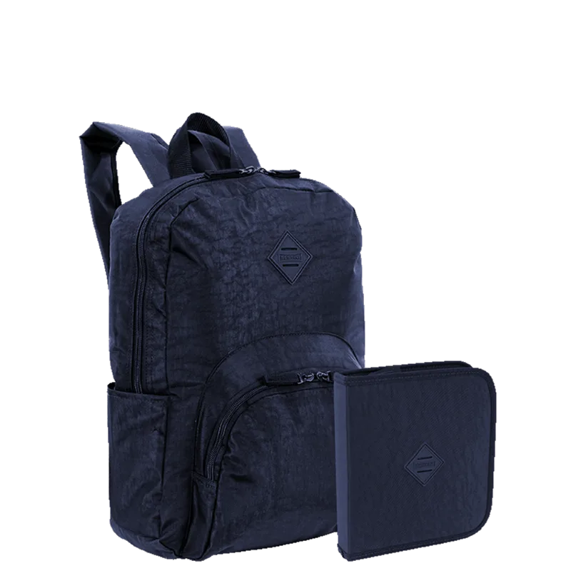 Kit Mochila Grande Sestini Happy Crinkle e Estojo Artistico - Azul