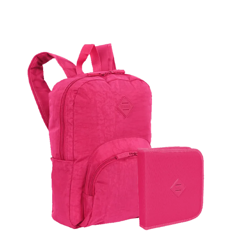 Kit Mochila Grande Sestini Happy Crinkle e Estojo Artistico - Rosa