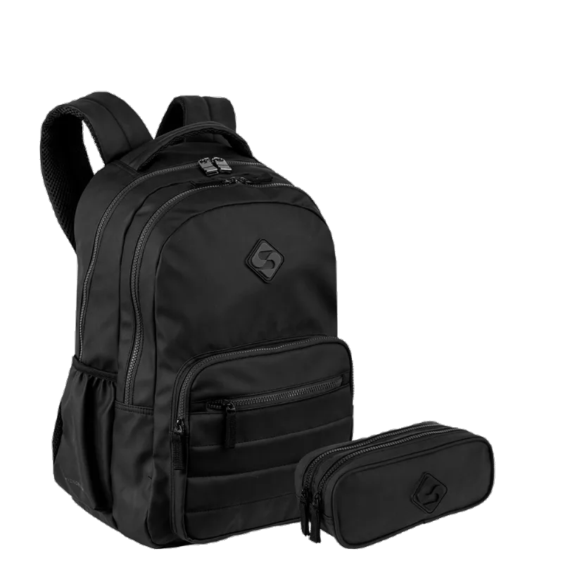 Kit Mochila 2 Compartimentos College e Estojo 2 Compartimentos Hydroblock - Preto