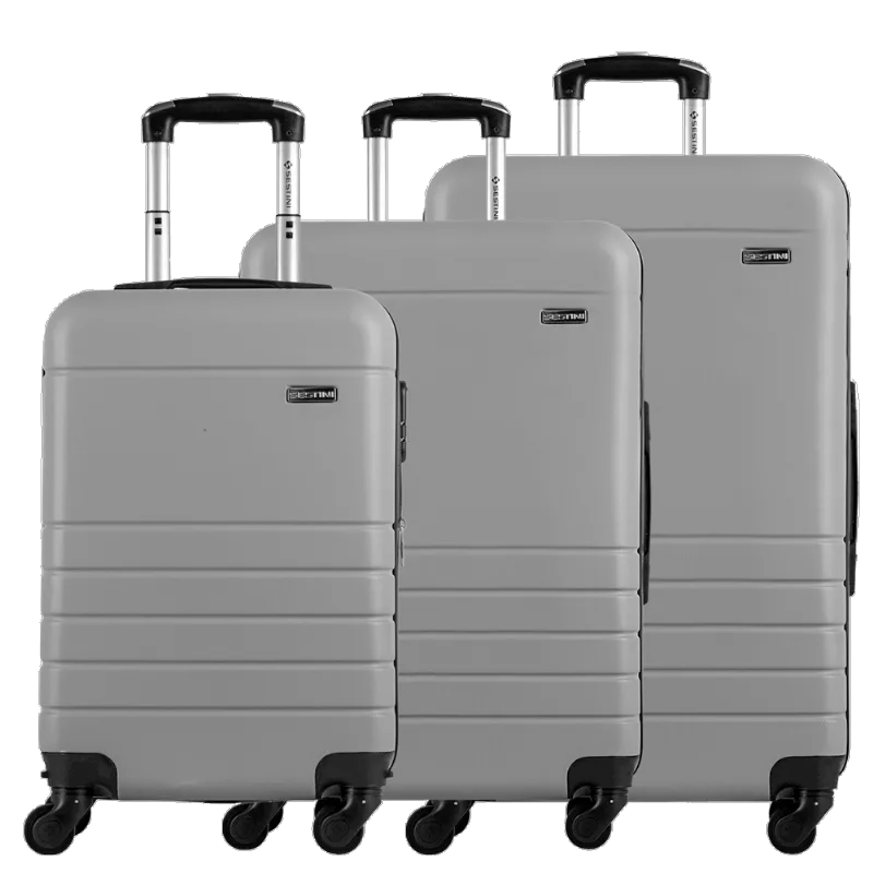 Kit 3 Malas de Viagem Grande, Média e Bordo em ABS Essencial 2 - Prata