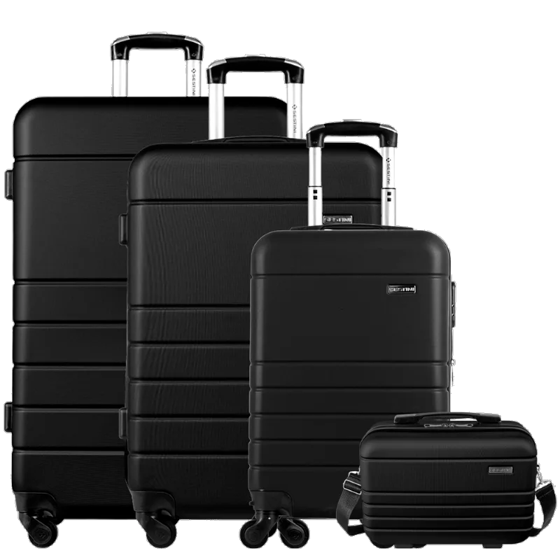 Kit 3 Malas de viagem Grande, Média e Bordo e 1 Frasqueira em ABS Essencial 2 - Preto