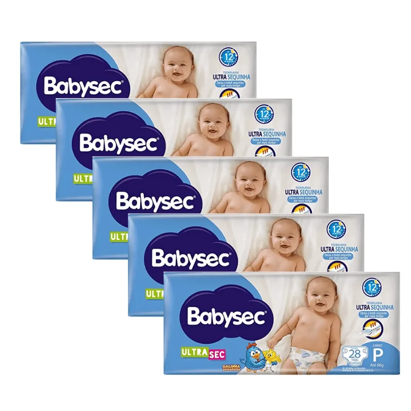 Kit 5 Fraldas Babysec Ultrasec Jumbo Galinha Pintadinha P com 28 unidades