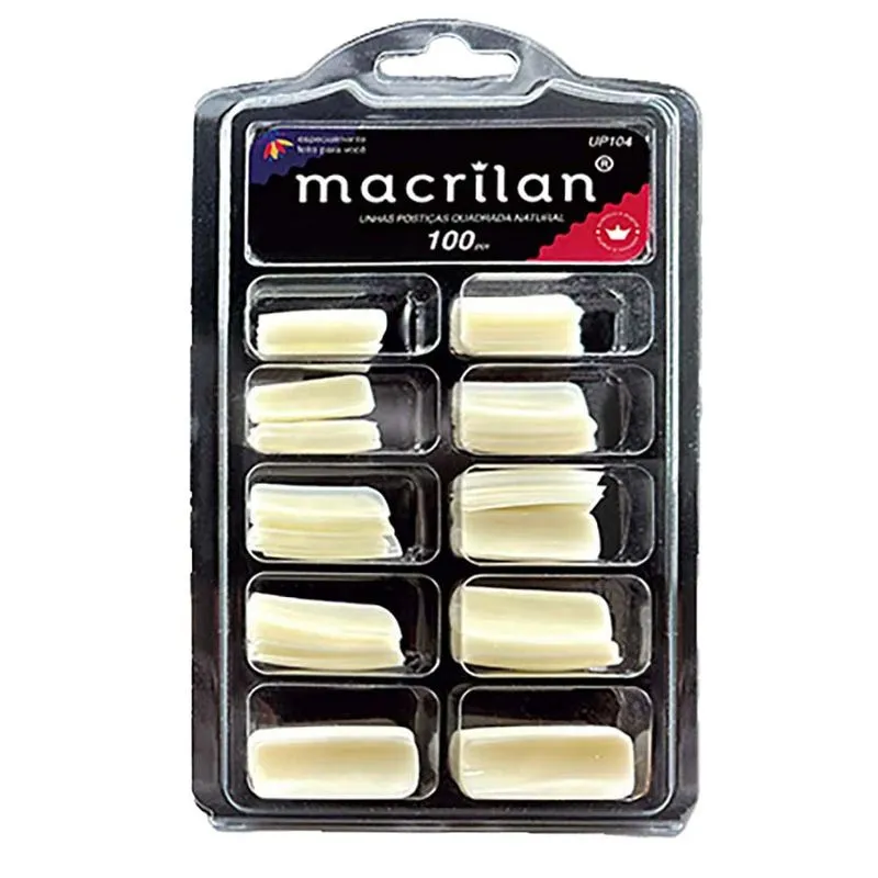 Macrilan Kit de Unhas Postiças Quadrada Natural UP104 Kit