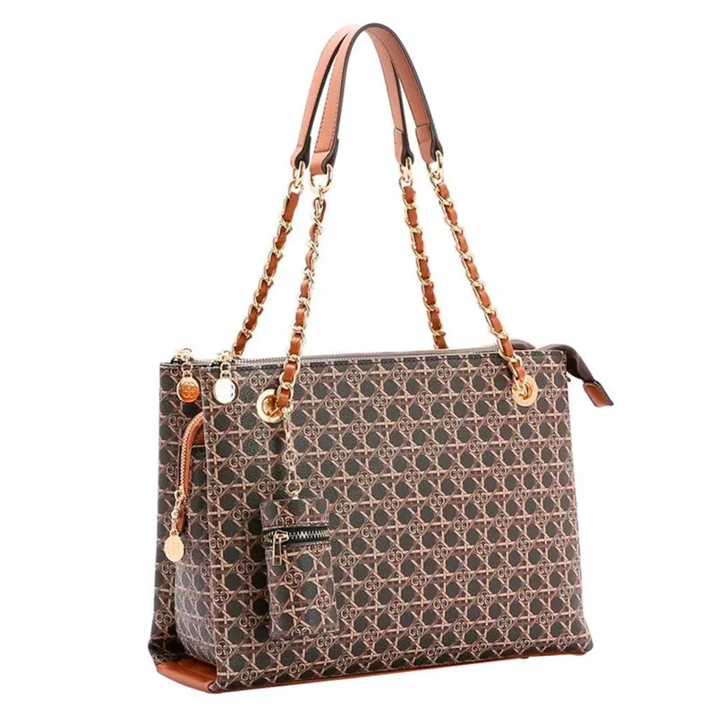 Bolsa Feminina de Ombro Chenson Monograma Tramas Marrom 3484491 UNICO