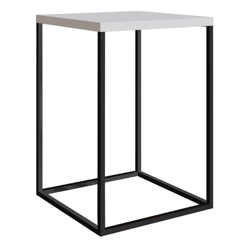 Mesa Lateral Alta Cube Branco Base Preta Artesano