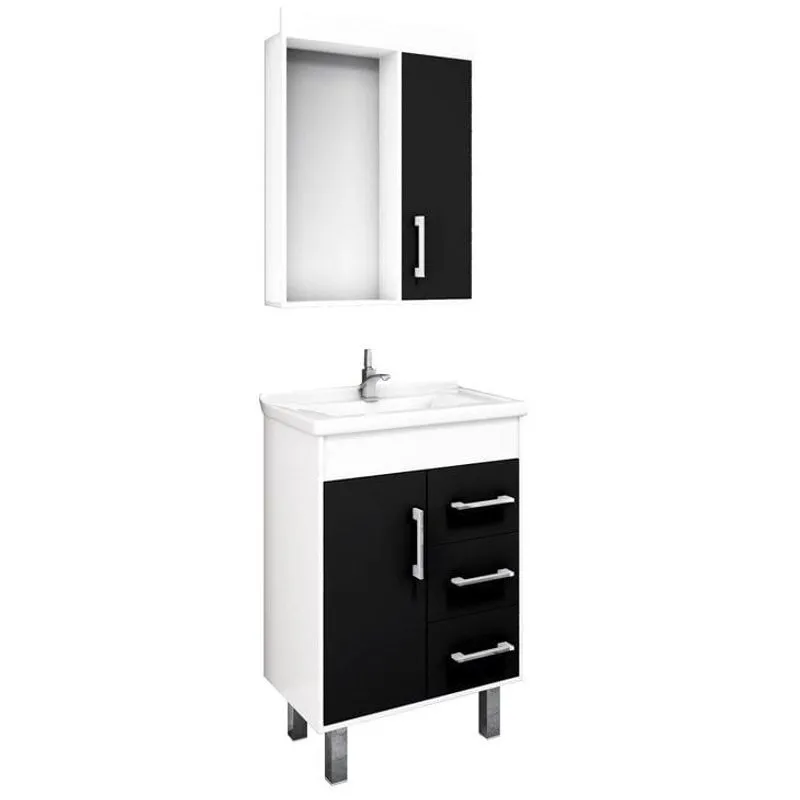 Conjunto de Banheiro São João Fit, Branco e Preto, 60 cm