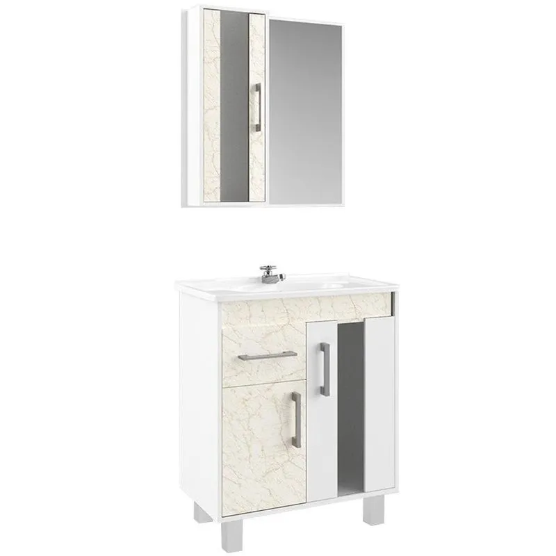 Conjunto de Banheiro São João Lisboa, Branco e Volakas, 60 cm
