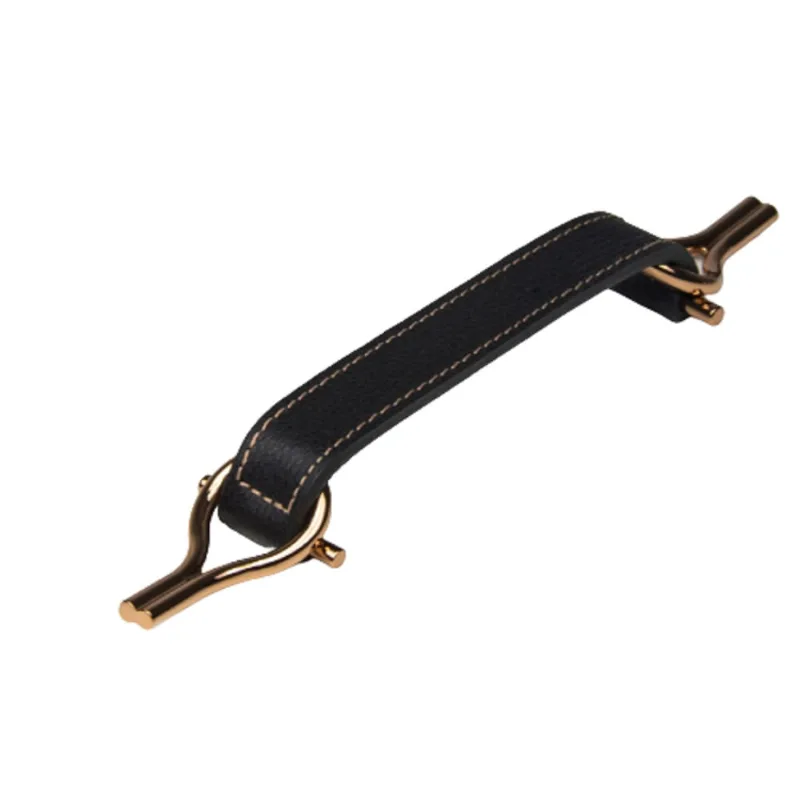 Puxador Alça Horses 192mm Rosê com Couro Preto Zen Design ZP5718.L26