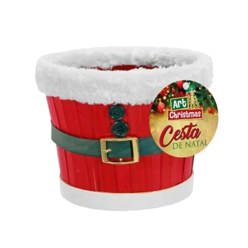 Cesta Madeira Cinto Noel com Alça Unidade - Art Christmas