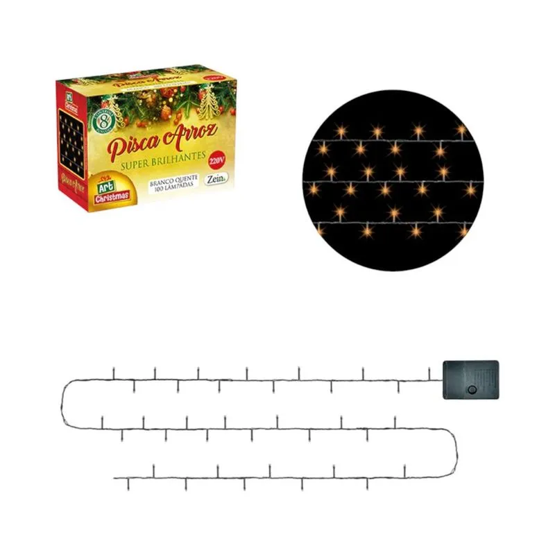 Pisca Pisca Natalino Arroz Com 100 Leds Branco Quente Zein 220v