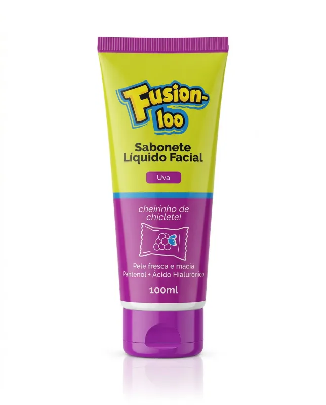 Fusion-loo Sabonete Líquido Facial Chiclete de Uva 100ml Limpeza Suave Eficaz Sensação Frescor Toque Hidratado