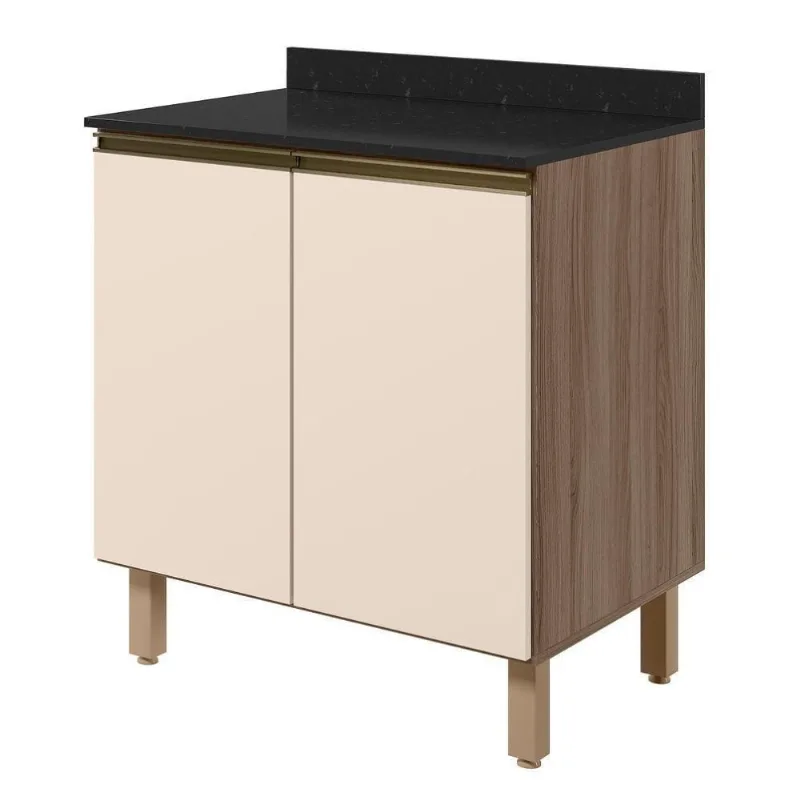 Balcão com Tampo Kali Premium 2 Portas MDF 80CM Off White Nicioli Móveis