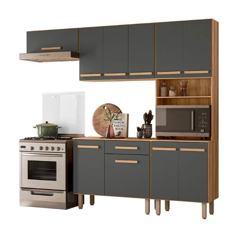 Cozinha Com Balcão Lemon Com 10 Portas E 1 Gaveta 222 Cm