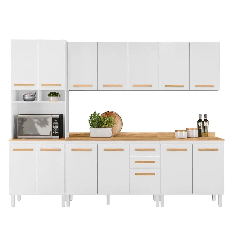 Conjunto De Cozinha Bergamo Modulado Com 14 Portas 2 Gavetas Branco