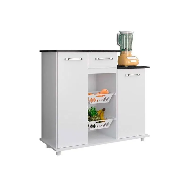 Balcão Multiuso Cozinha Fruteira Bianca C- 2 Portas. 1 Gaveta E 2 Cestos Branco - Nicioli
