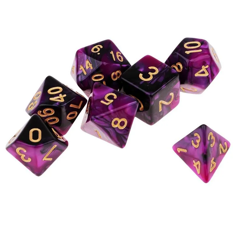 7 Peças De Dados Poliédricos Para Brinquedo Die Game Roxo Preto