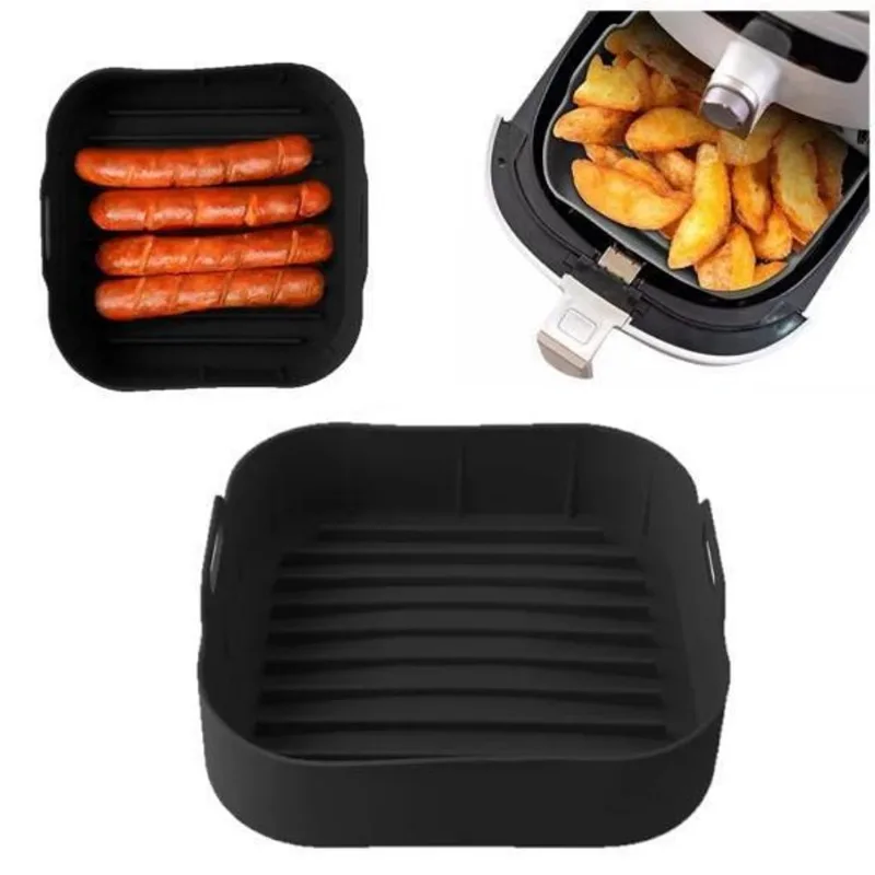 Forma Forro Air Fryer Silicone Quadrada Antiaderente Preta
