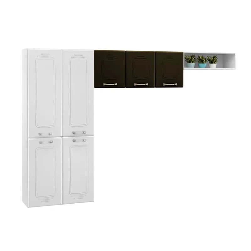 Conjunto de Cozinha Compacta Telasul em Aço 7 Portas Novitá Branco e Café