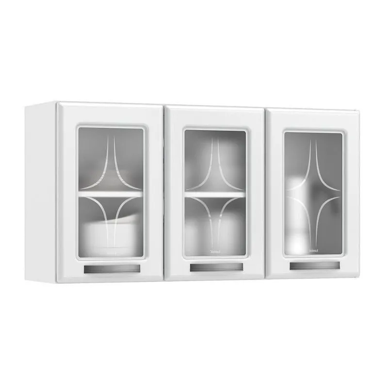 Armário Aéreo p/ Cozinha Rubi 3 Portas C/vidro 105cm Branco Telasul