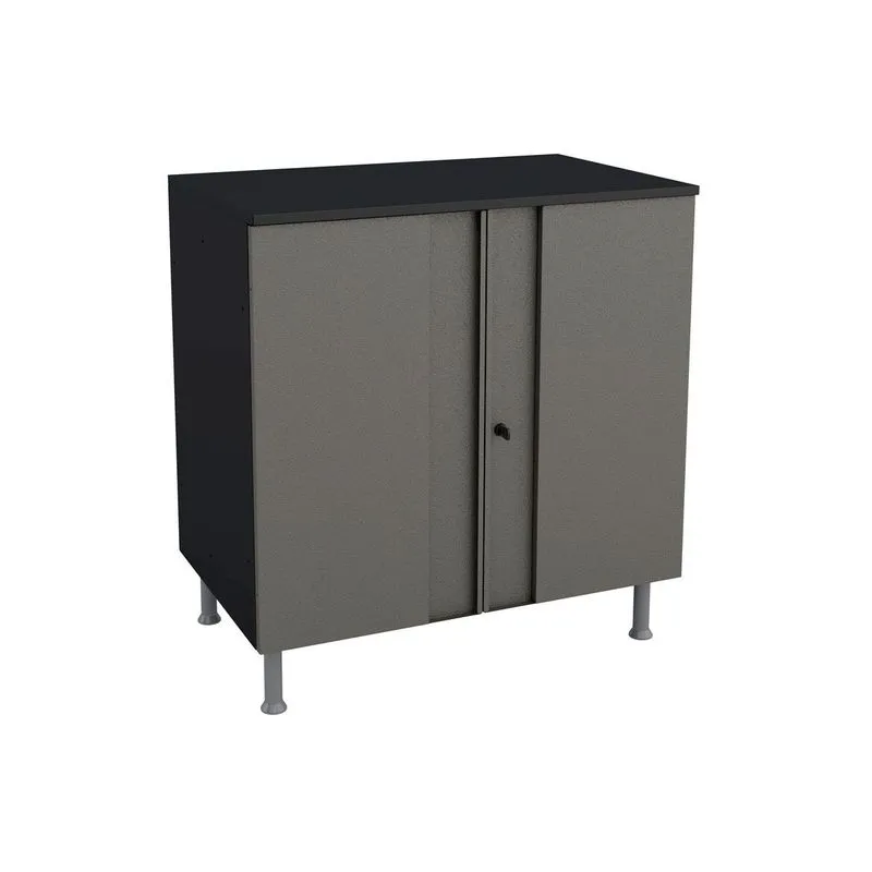 Balcão Lavanderia Multibox Aço c/ 2 Portas c/ Chave c/ Tampo 80cm Preto/Cinza - Telasul