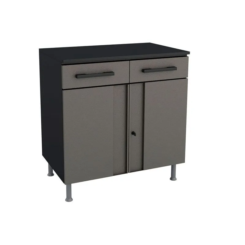 Balcão Lavanderia Multibox Aço c/ 2 Portas c/ Chave e 2 Gavetas c/ Tampo 80cm Preto/Cinza - Telasul