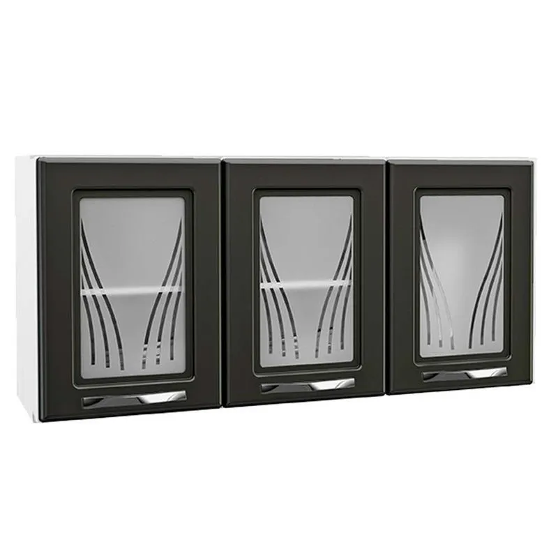 Armário Telasul Star New Aço c/Vidro 120cm Branco/Preto