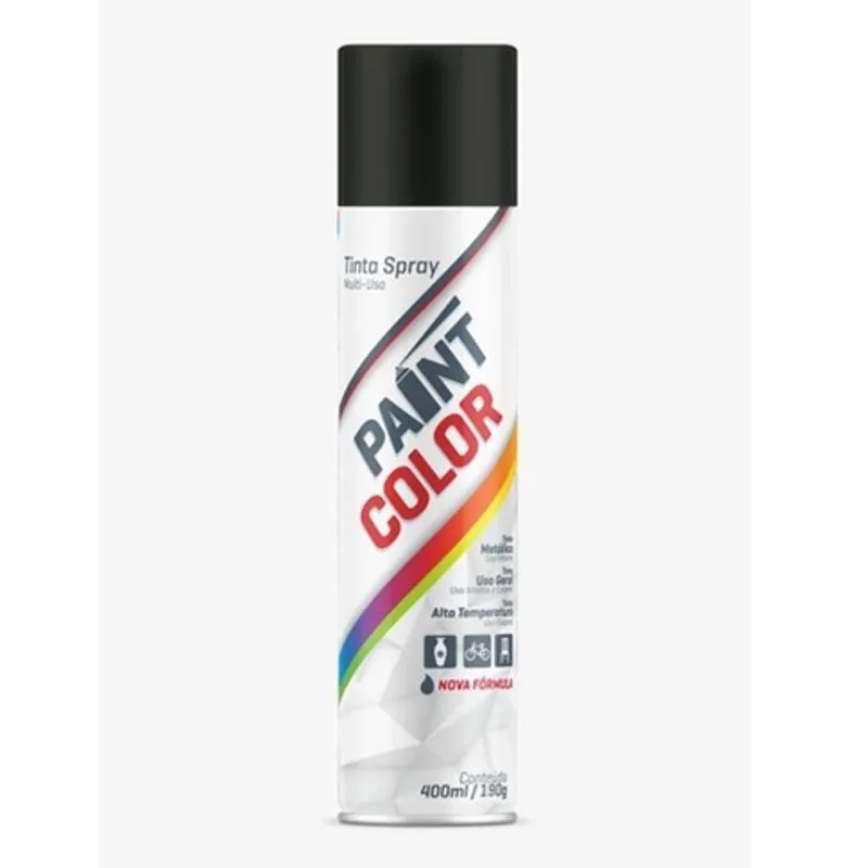 Tinta Spray Alta Temperatura 400ml 200g Preto Fosco Para Escapamentos E Lareiras Paintcolor