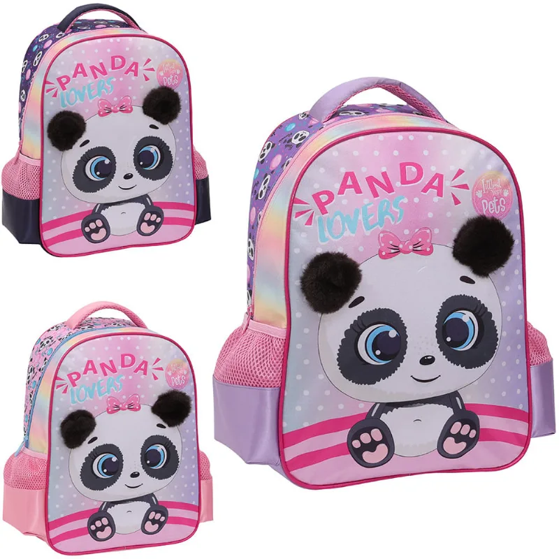 MOCHILA INFANTIL PANDA CHAVEIRO POM POM 15,5''