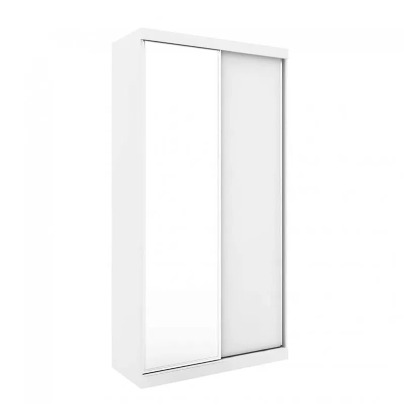 Guarda Roupa Modulado com Espelho 2 Portas de Correr 3 Gavetas 120cm Supreme Robel Branco Fosco/Branco Madeirado