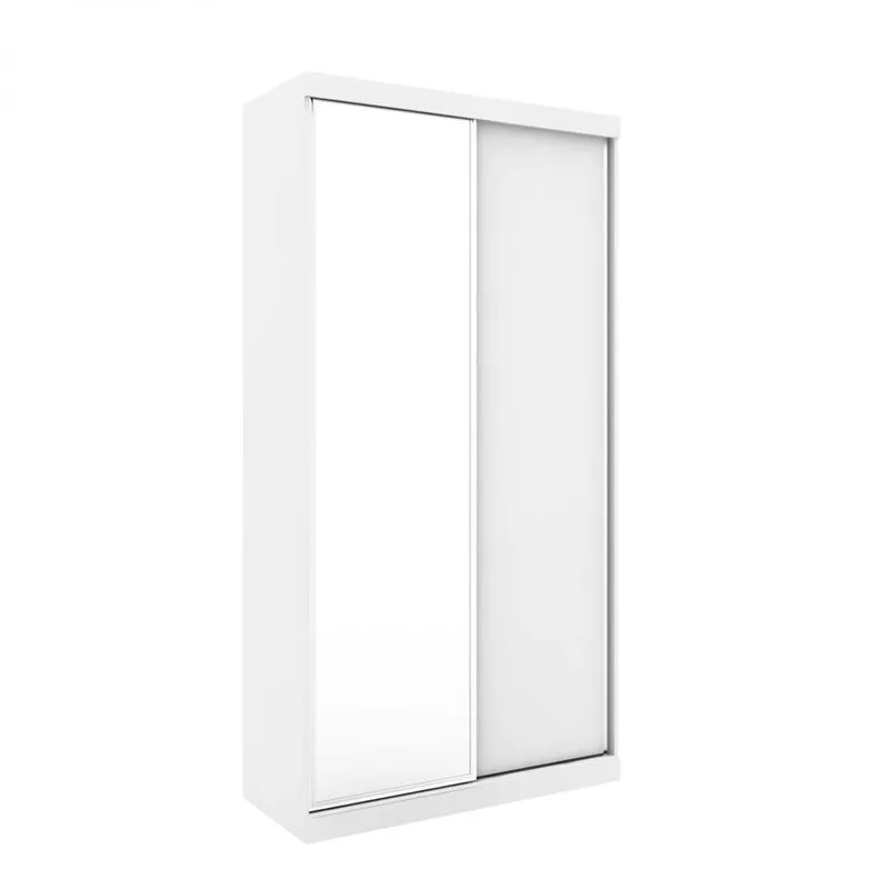 Guarda Roupa Modulado com Espelho 2 Portas de Correr 6 Gavetas 120cm Supreme Robel Branco Fosco/Branco Madeirado