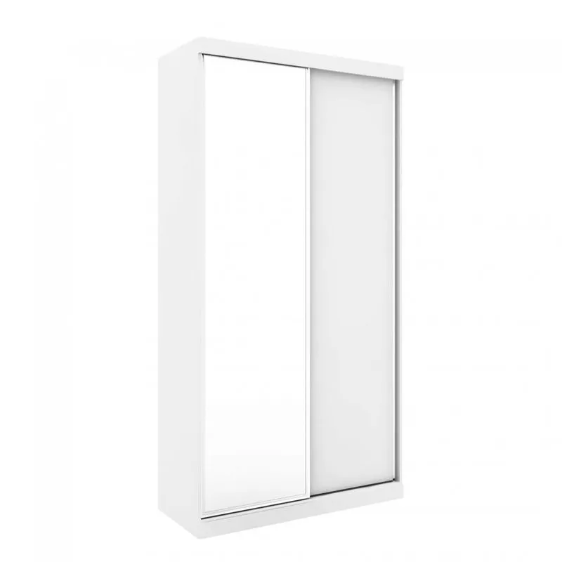 Guarda Roupa Modulado com Espelho 2 Portas de Correr 6 Gavetas 4 Prateleiras 120cm Supreme Robel Branco Fosco/Branco Madeirado