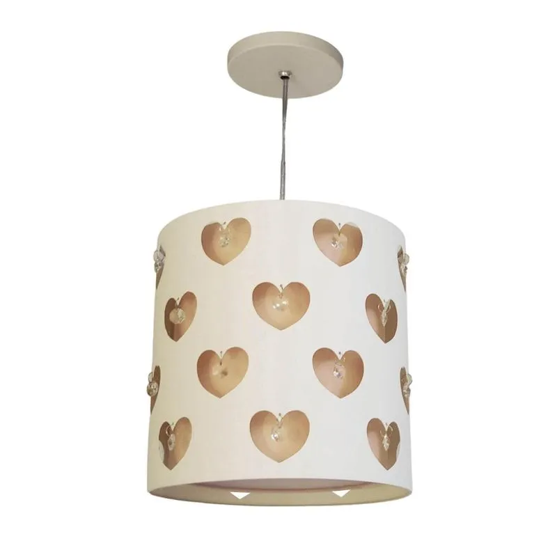 Lustre Infantil Pendente Corações Com Cristais Crú 25x25