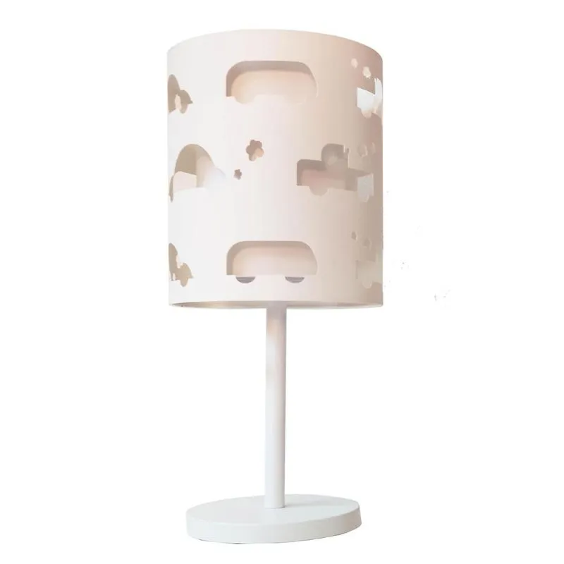 Abajur Infantil Carrinhos Base branca 20x41 Branco