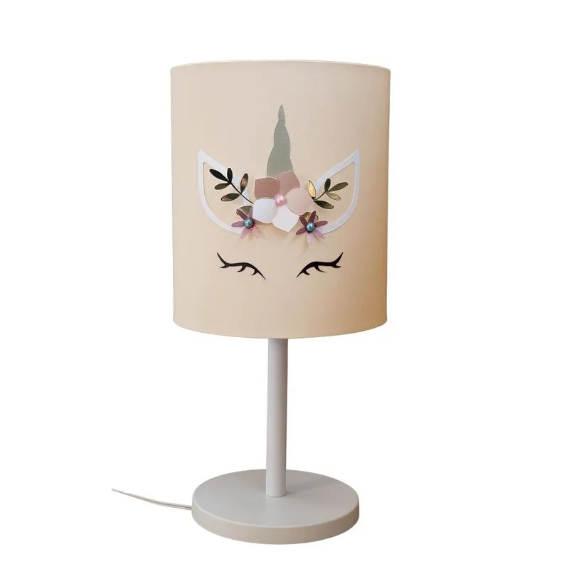 Abajur Infantil Unicórnio - Base Branco Cúpula Crú 20x43
