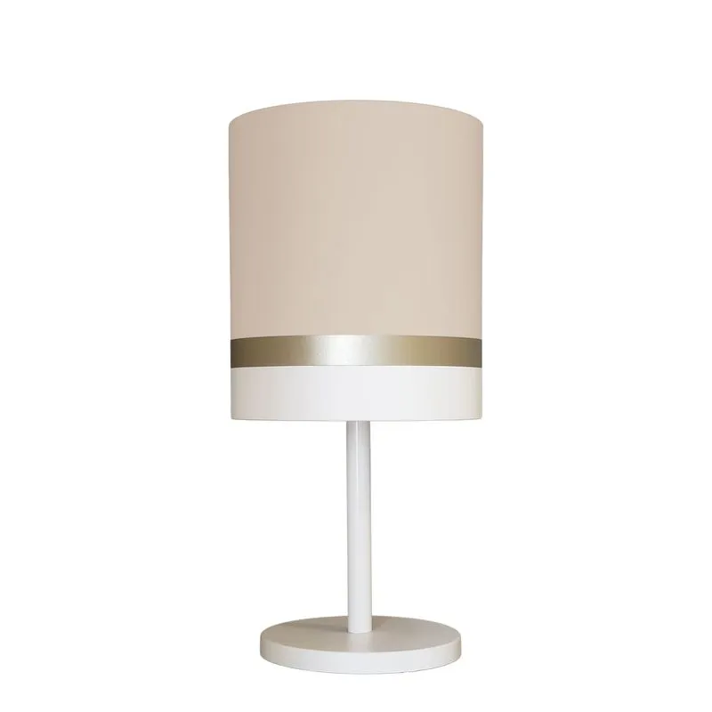 Abajur Faixas Bronze Base Branco Cúpula Cru 20x43