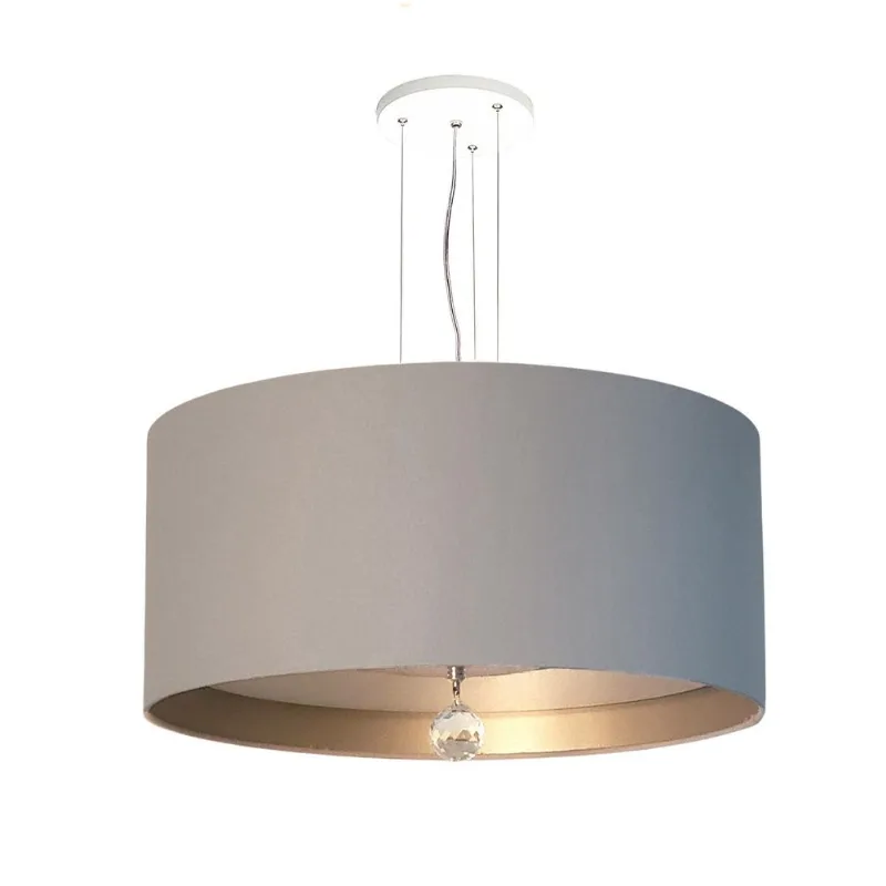 Lustre Pendente Bronze 50x15cm - Cúpula Tecido - Cristal K9
