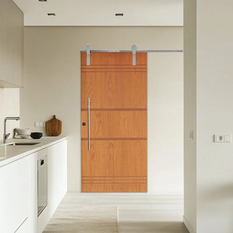 Porta Correr 7 Trilhos Soft Aparente Puxador Tubo 60cm 140x210cm Belíssima Rodam Abertura Direita